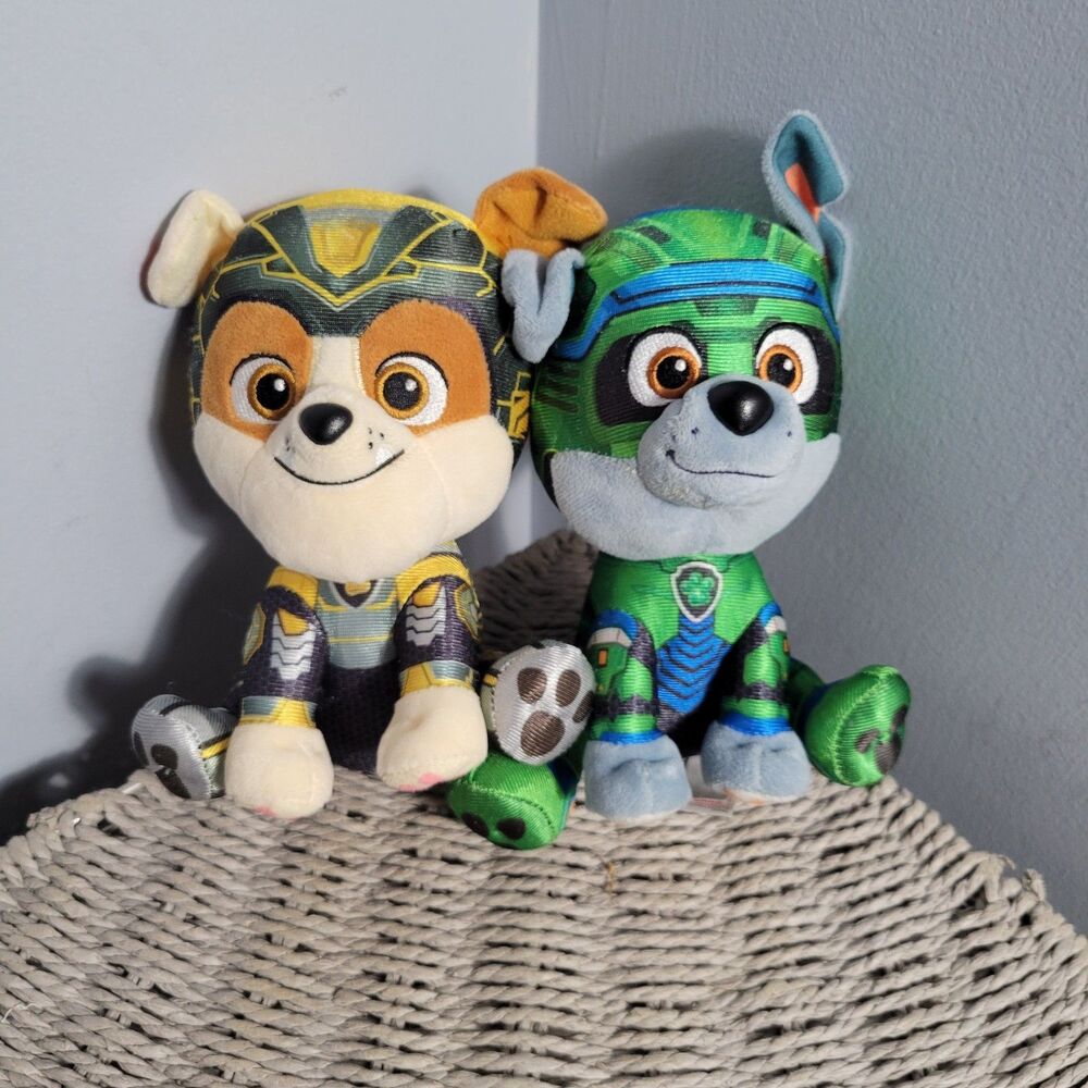 Paw Patrol Mighty Pup Suit Rocky & Rubble Plush Pups 6” Dog Stuffed Animal Toy
